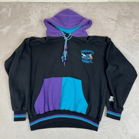 VTG Starter NBA Charlotte Hornets Hoodie Mens M Multicolor Preowned Pullover - Picture 1 of 7
